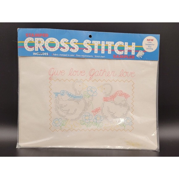 Vintage Bucilla Printed Cross Stitch Cloth Panel Geese Goose Gather Embroidery - Picture 1 of 5